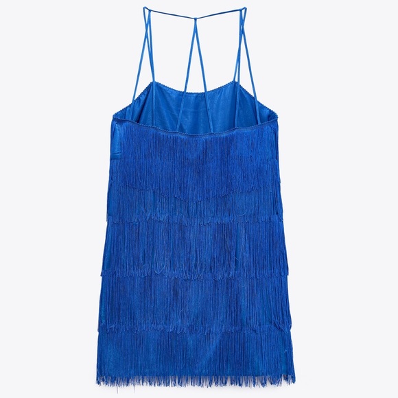 ZARA - Fringed Cobalt Blue Mini Dress - Picture 13 of 14